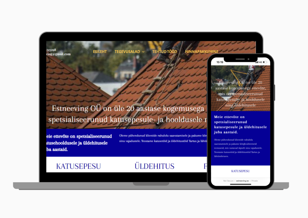 Estneeving OÜ veebileht- katusepesu- ja ehitusteenuseid pakkuva ettevõtte veebileht